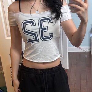 White Off-Shoulder Brandy Top